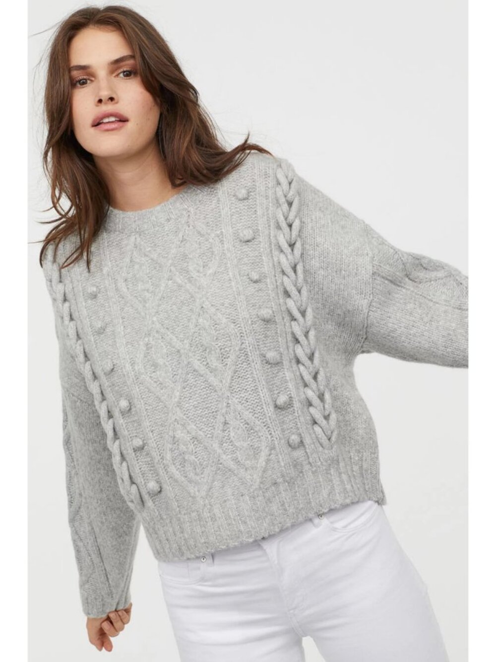 H&M Wool Blend Gray Cable Knit Sweater